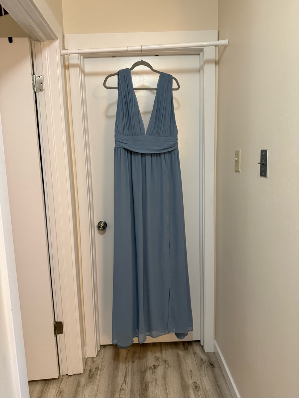 Lulu's Dusty Blue Deep V Chiffon Maxi Dress - Picture 2 of 5